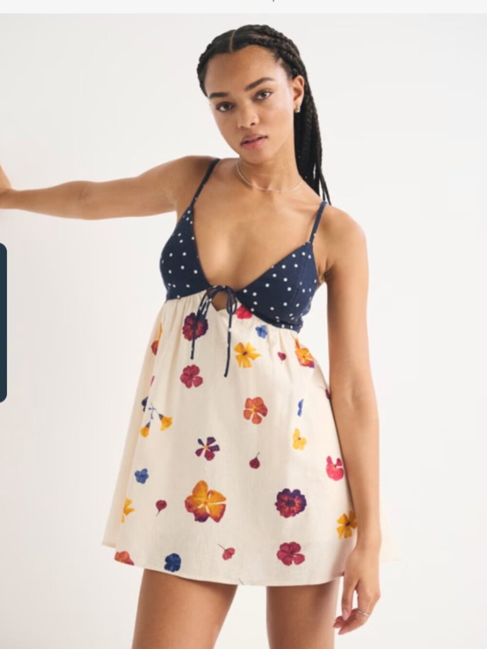 Abercrombie & Fitch Navy Polka-Dot & Cream Floral Mini Dress
